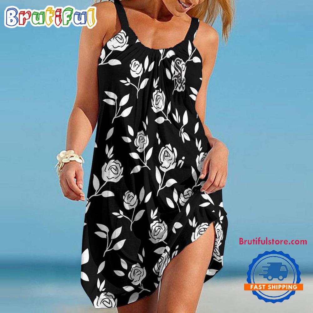 Sportswearmerch Chicago White Sox MLB Rose Pattern Women’s Summer Beach Dress For Fan