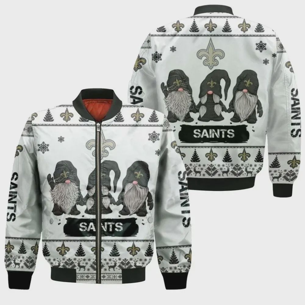 Sportswearmerch Christmas Gnomes New Orleans Saints NFL Personalized Bomber Jacket For Fan