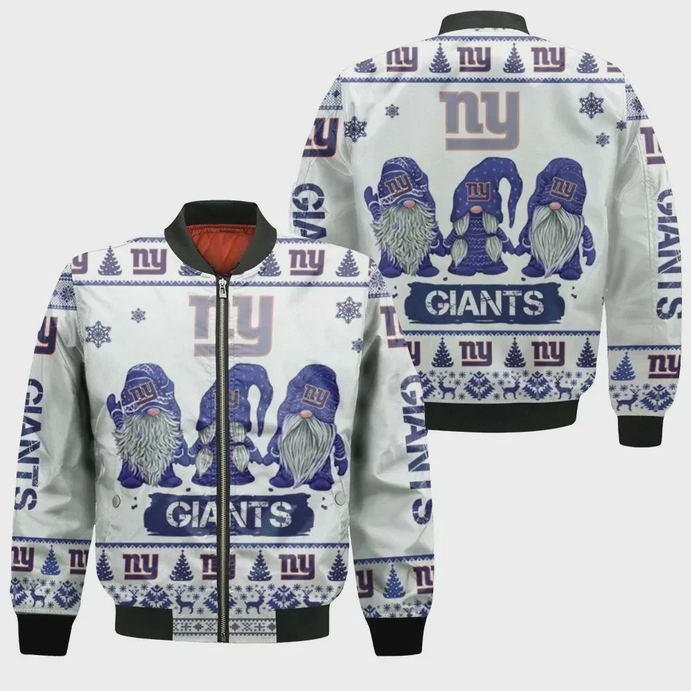 Sportswearmerch Christmas Gnomes New York Giants NFL Ugly Bomber Jacket For Fan