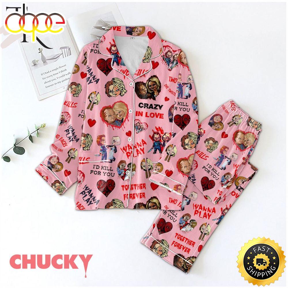 Sportswearmerch Chucky Movie Crazy In Love I Wanna Play Together Christmas Personalized Pajamas For Fan