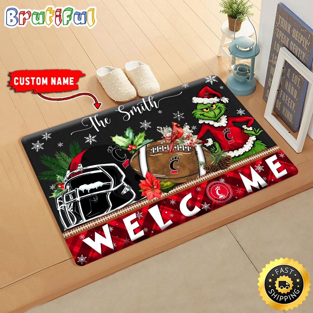 Sportswearmerch Cincinnati Bearcats NCAA Grinch Christmas Doormat For Fan