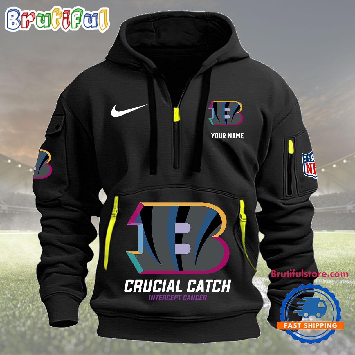 Sportswearmerch Cincinnati Bengals NFL 2024 Crucial Catch Half Zip Hoodie For Fan