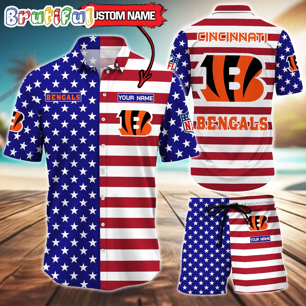Sportswearmerch Cincinnati Bengals NFL American Flag Personalized Set Short Set For Fan