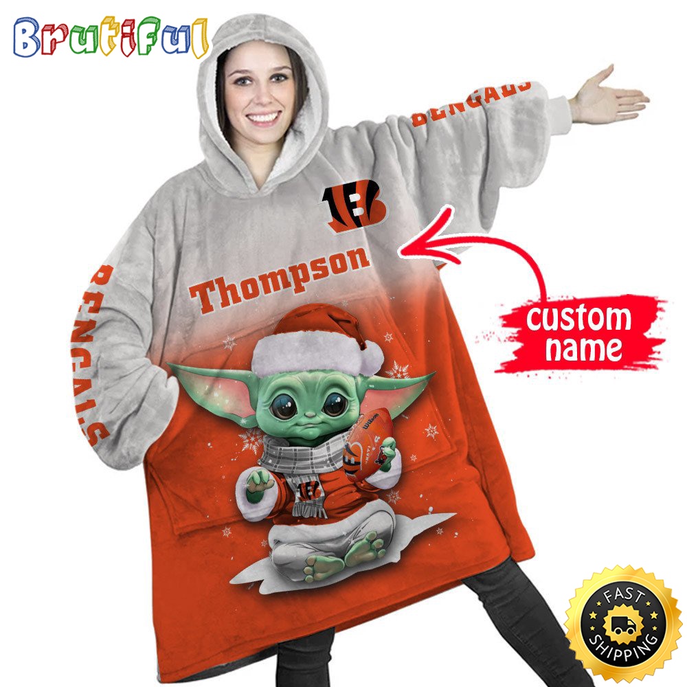 Sportswearmerch Cincinnati Bengals NFL Baby Yoda Lover Personalized Blaket Hoodie For Fan