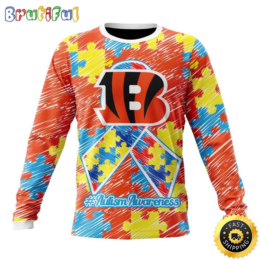 Sportswearmerch Cincinnati Bengals NFL Crewneck Puzzle Autism Awareness Personalized Sweater For Fan