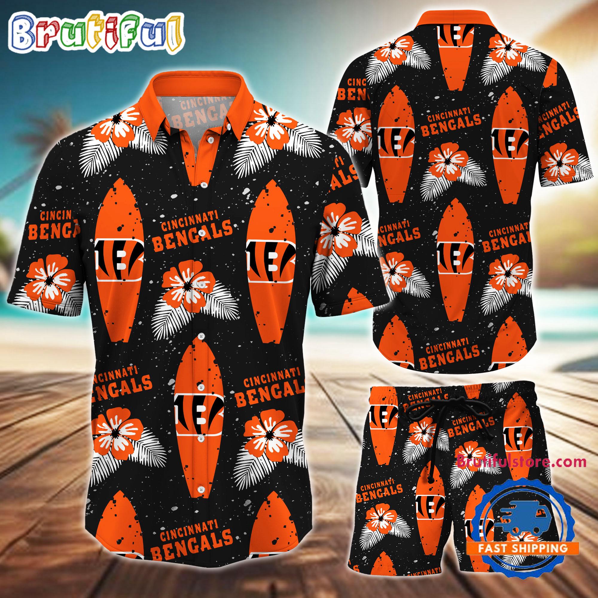 Sportswearmerch Cincinnati Bengals NFL Flower Pattern Personalized Set Short Set For Fan