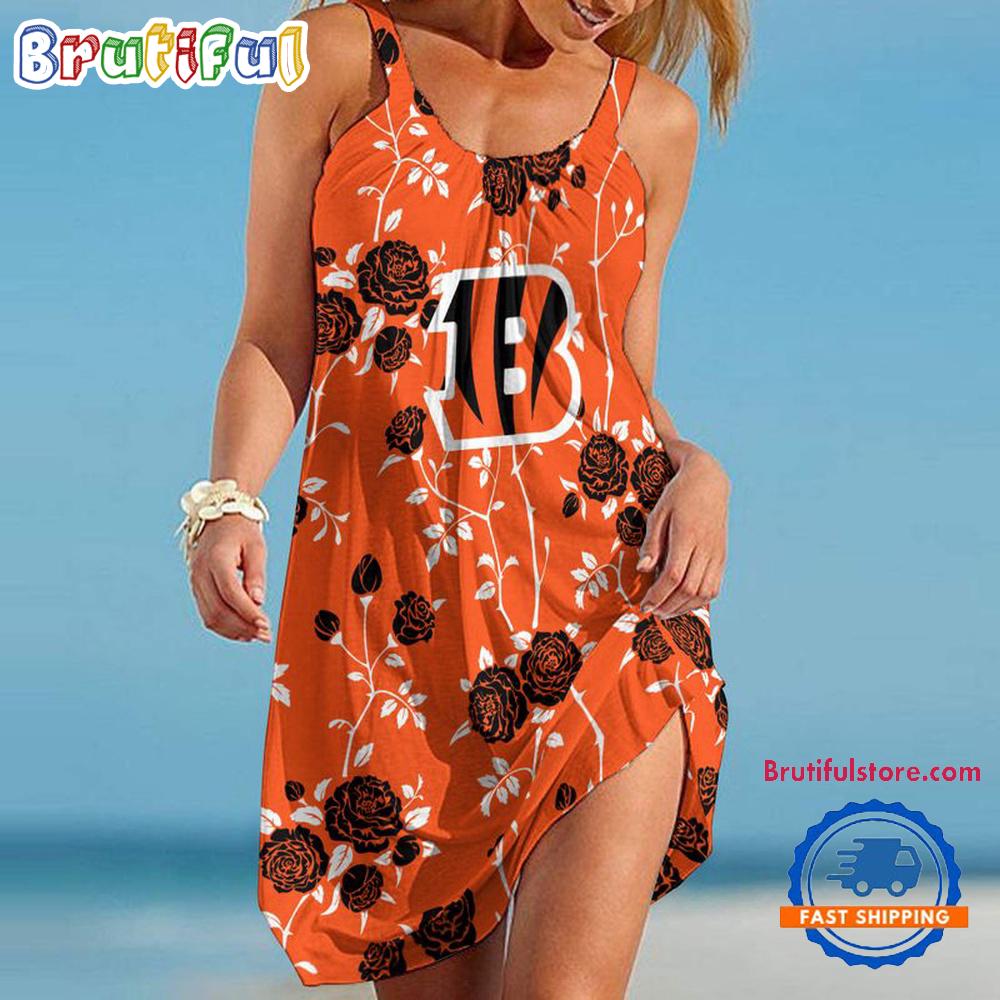 Sportswearmerch Cincinnati Bengals NFL Flower Women’s Summer Beach Dress For Fan