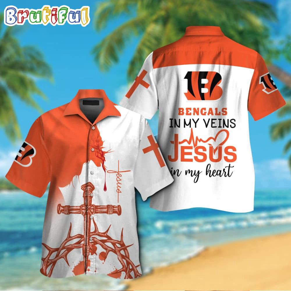 Sportswearmerch Cincinnati Bengals NFL In My Veins Jesus Personalized Hawaiian Shirt For Fan