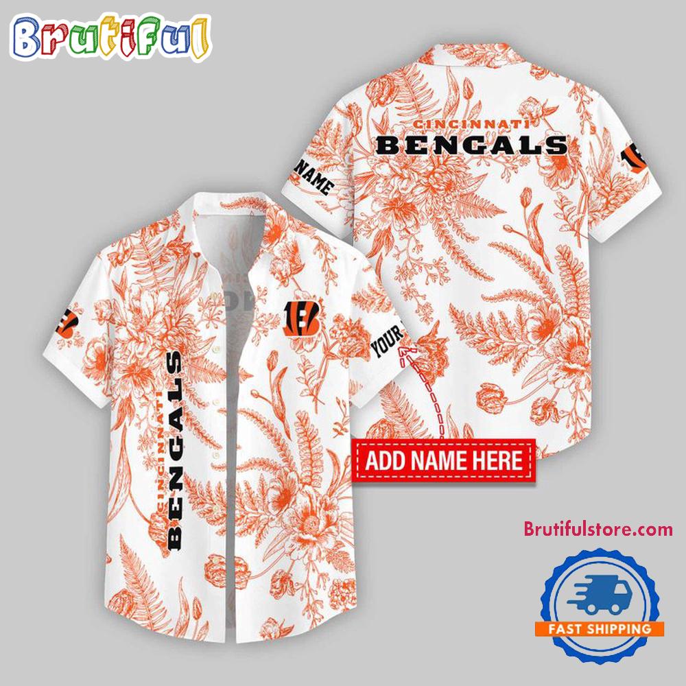 Sportswearmerch Cincinnati Bengals NFL Leaf Flower Pattern Personalized Personalized Hawaiian Shirt For Fan