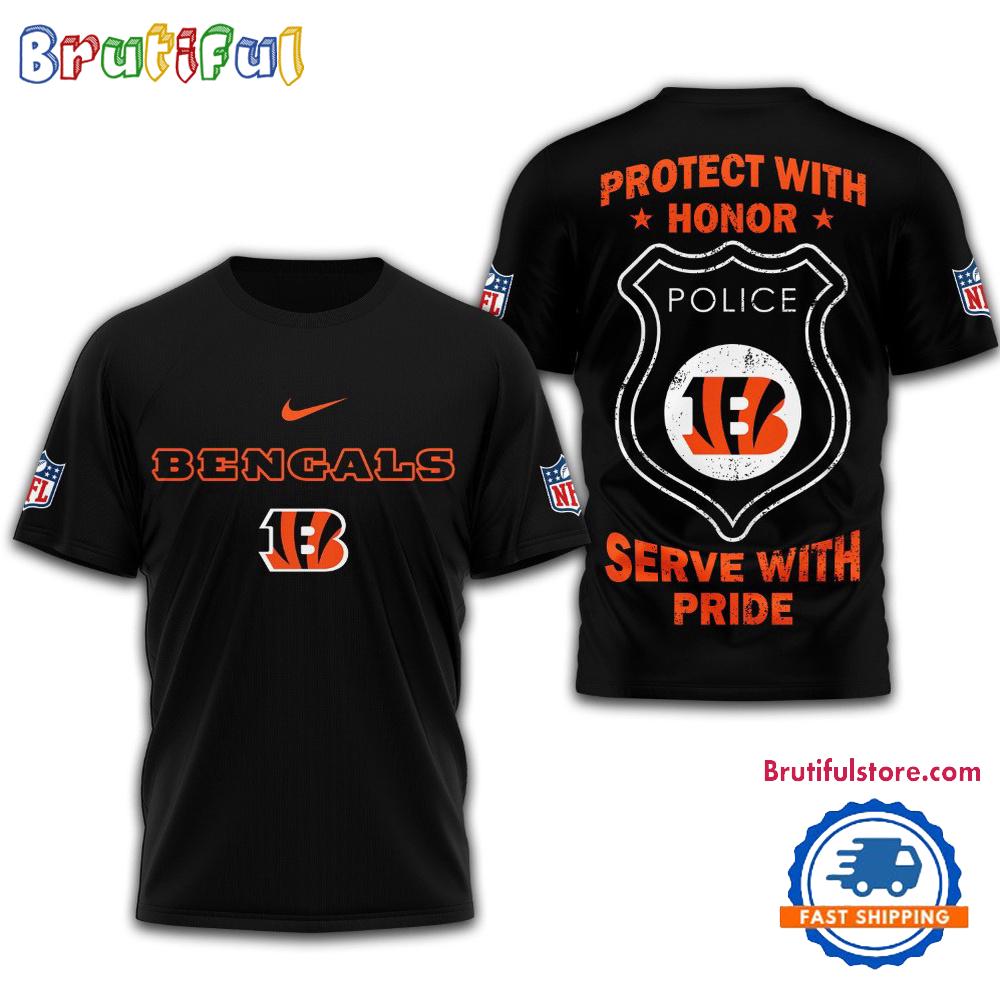 Sportswearmerch Cincinnati Bengals NFL Protech With Honor Police Serve T-Shirt For Fan