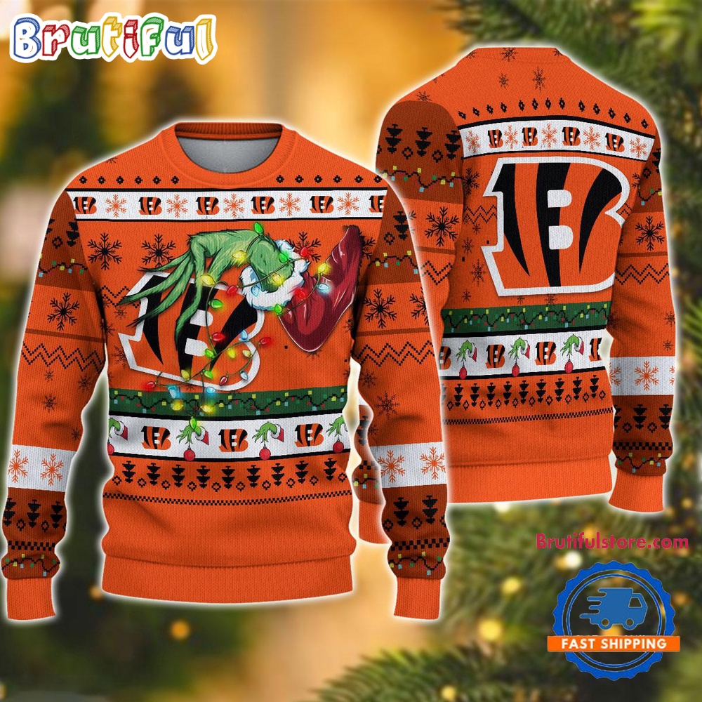 Sportswearmerch Cincinnati Bengals NFL Special Grinch's Hand Football Christmas Sweater For Fan