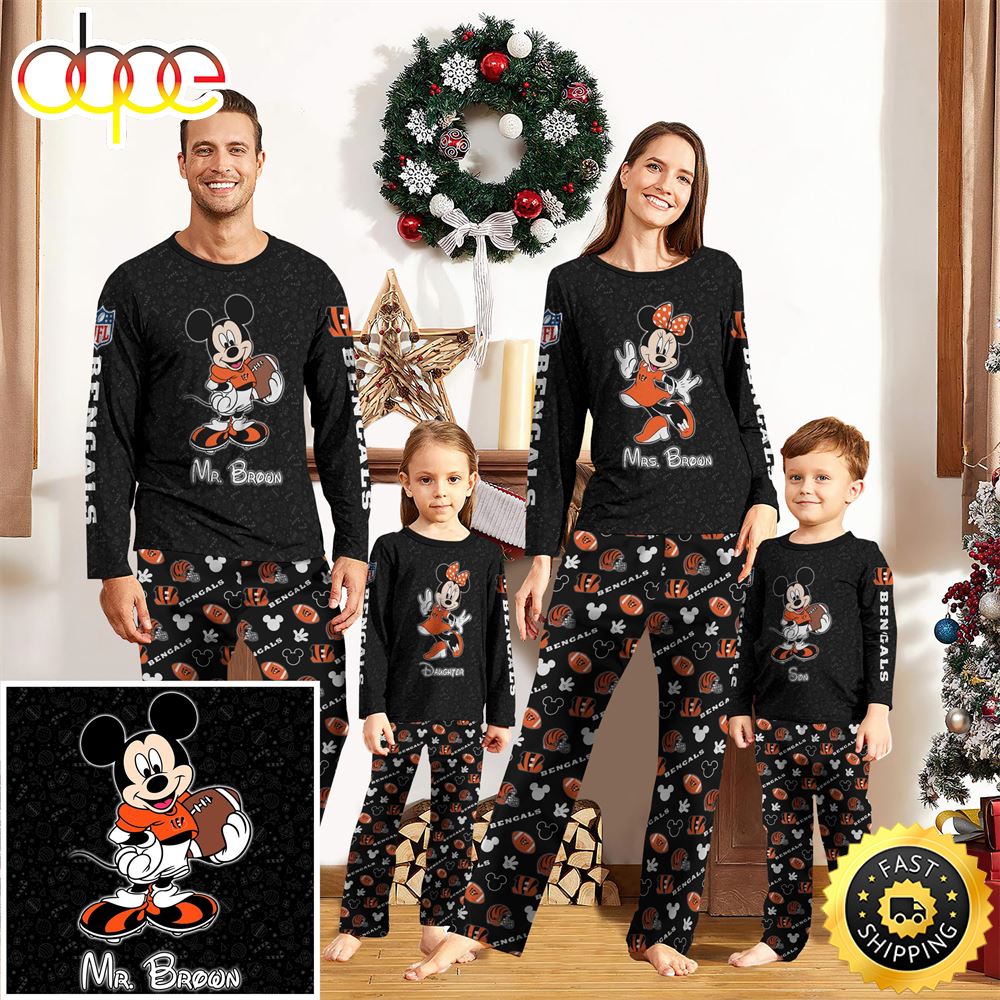 Sportswearmerch Cincinnati Bengals NFL x Mickey Mouse Personalized Pajamas Family For Fan