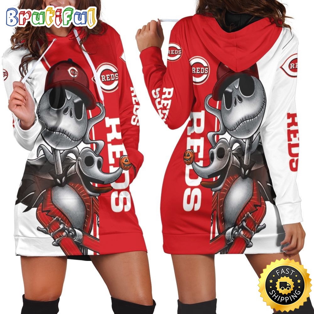 Sportswearmerch Cincinnati Reds Jack Skellington And Zero Hoodie Dress For Fan