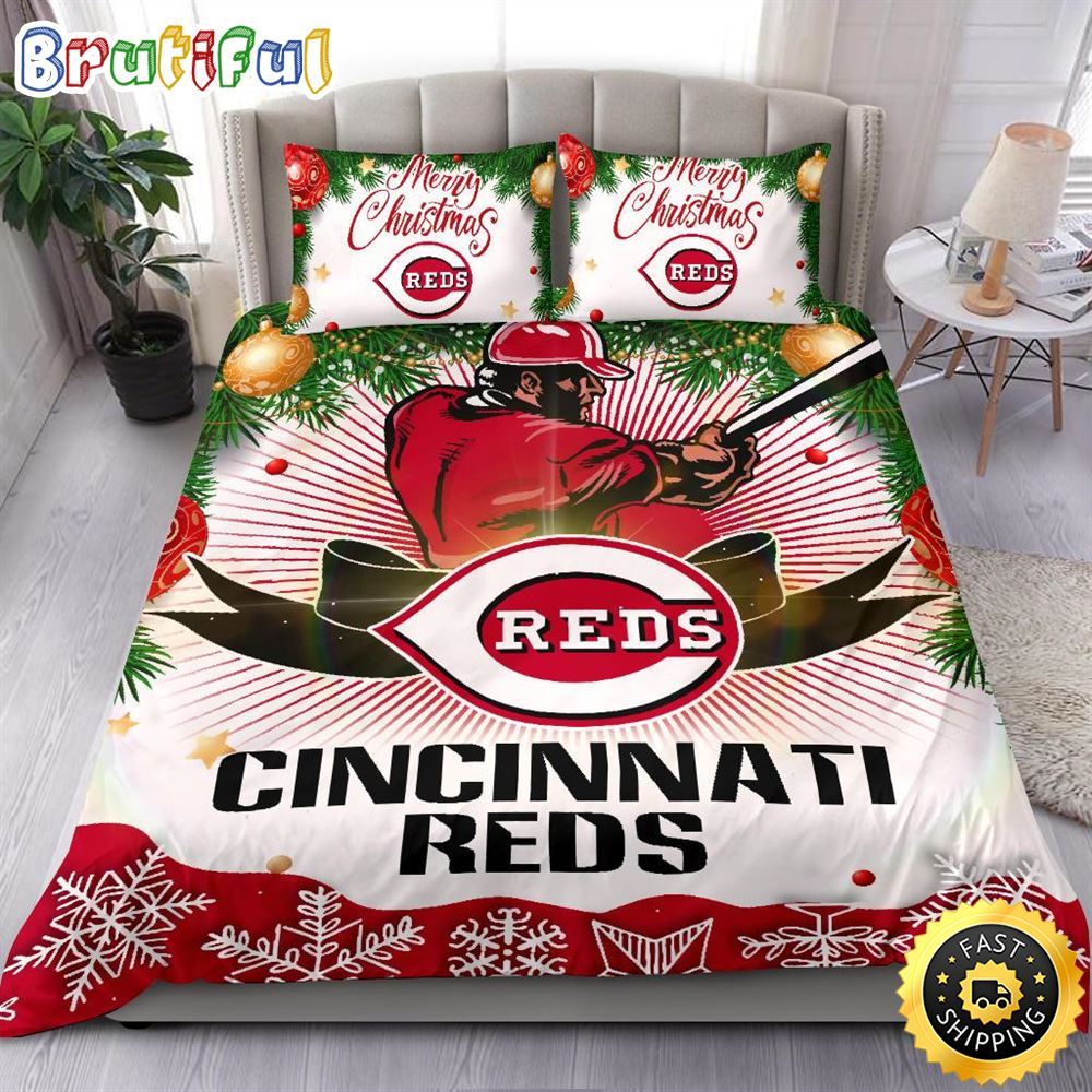 Sportswearmerch Cincinnati Reds MLB Christmas Bedding Sets Merry For Fan