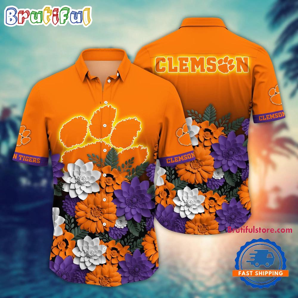Sportswearmerch Clemson Tigers NCAA Flower Tropical Summer Beach Hawaiian Shirt For Fan