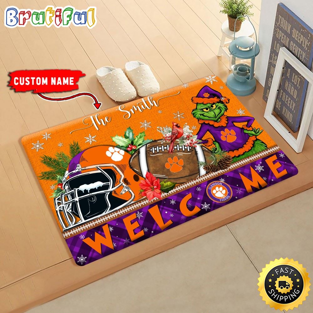 Sportswearmerch Clemson Tigers NCAA Grinch Christmas Doormat For Fan