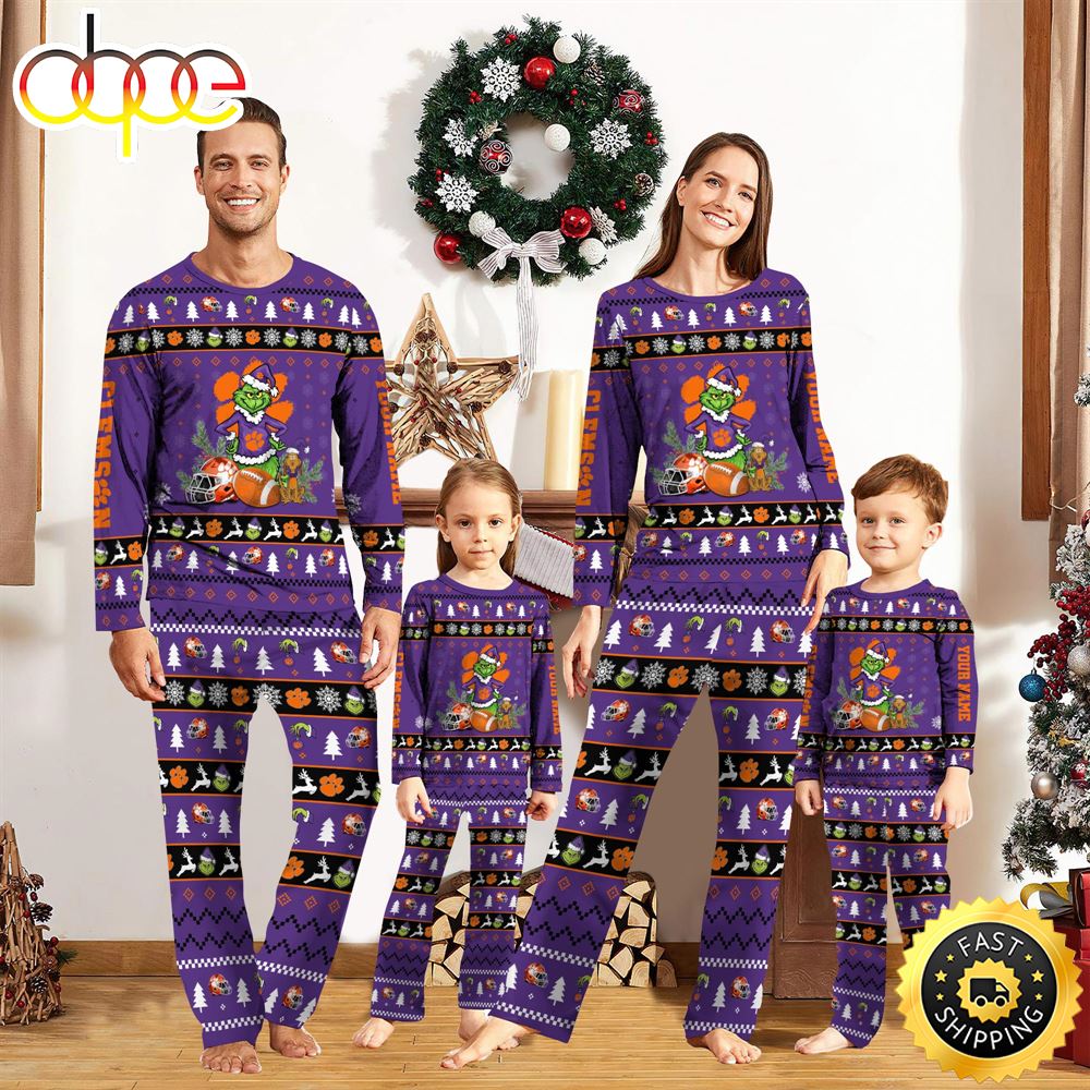Sportswearmerch Clemson Tigers NCAA Grinch Christmas Personalized Pajamas For Fan