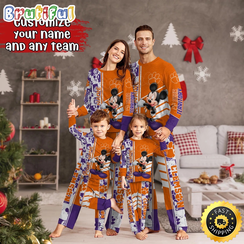 Sportswearmerch Clemson Tigers NCAA Mickey Mouse Personalized Pajamas Family For Fan