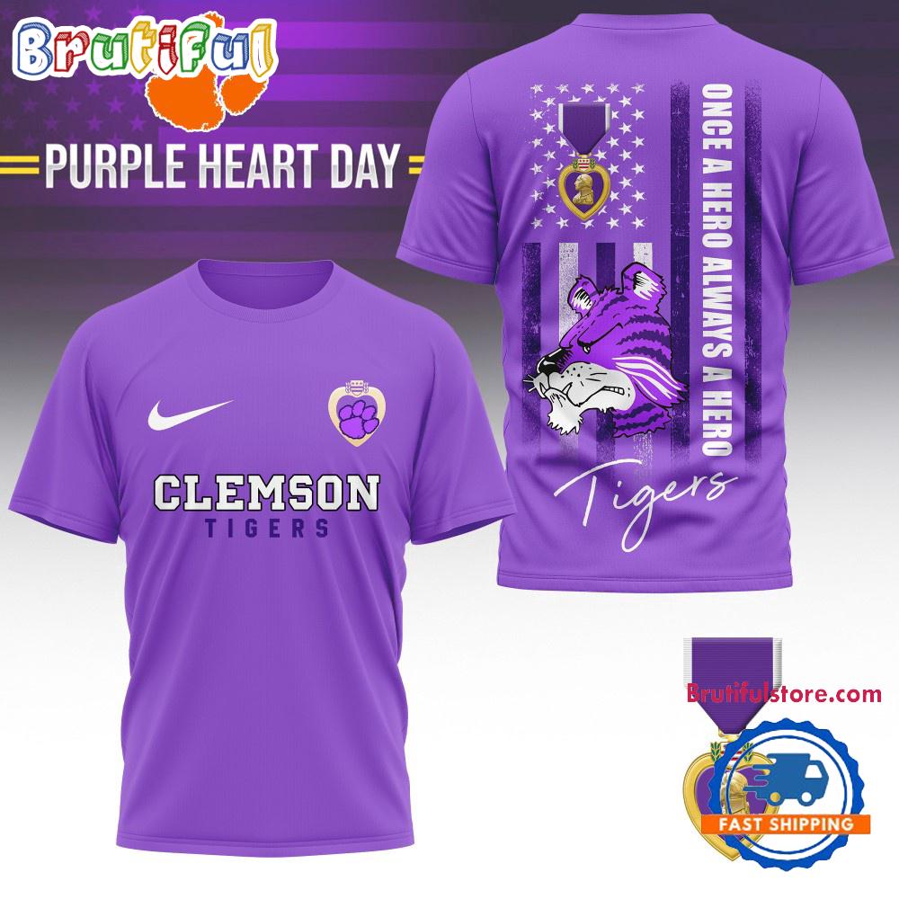 Sportswearmerch Clemson Tigers NCAA National Purple Heart Day T-shirt For Fan