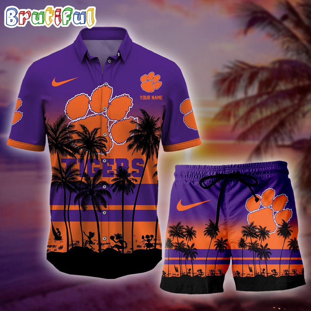 Sportswearmerch Clemson Tigers NCAA Palm Tree Summer Personalized Set Short Set For Fan