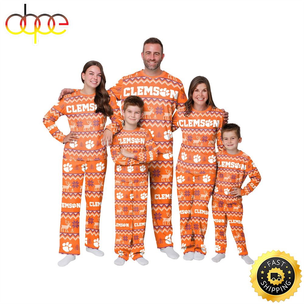 Sportswearmerch Clemson Tigers NCAA Patterns Essentials Christmas Personalized Pajamas For Fan