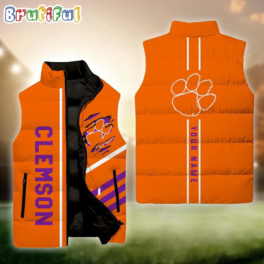 Sportswearmerch Clemson Tigers NCAA Personalized Sleeveless Down Puffer Jacket For Fan