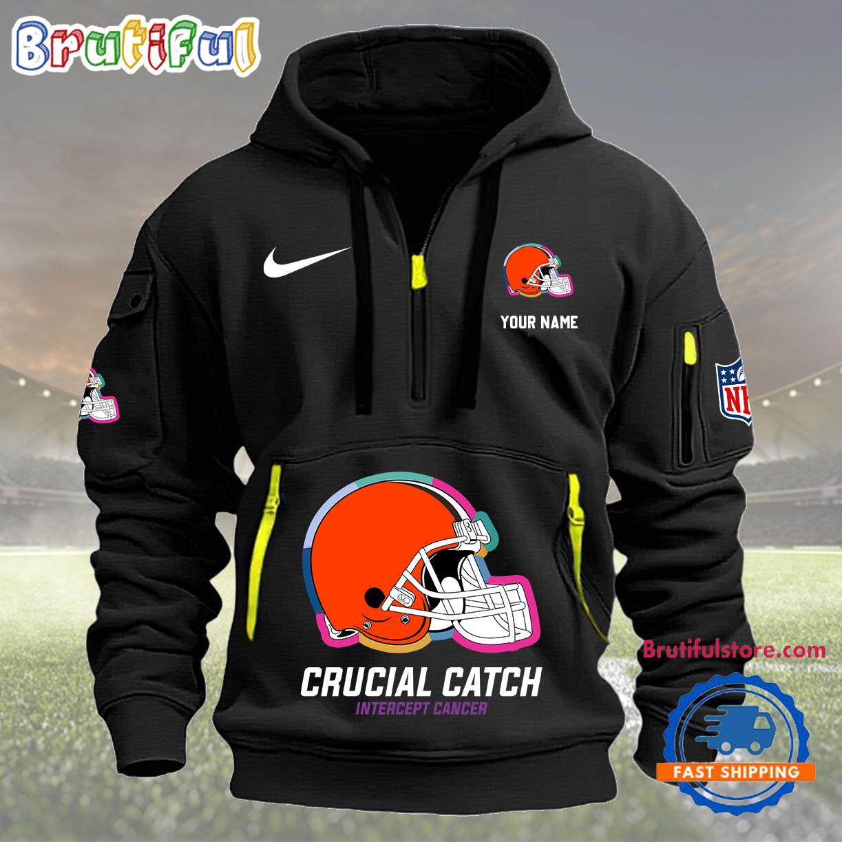 Sportswearmerch Cleveland Browns NFL 2024 Crucial Catch Half Zip Hoodie For Fan