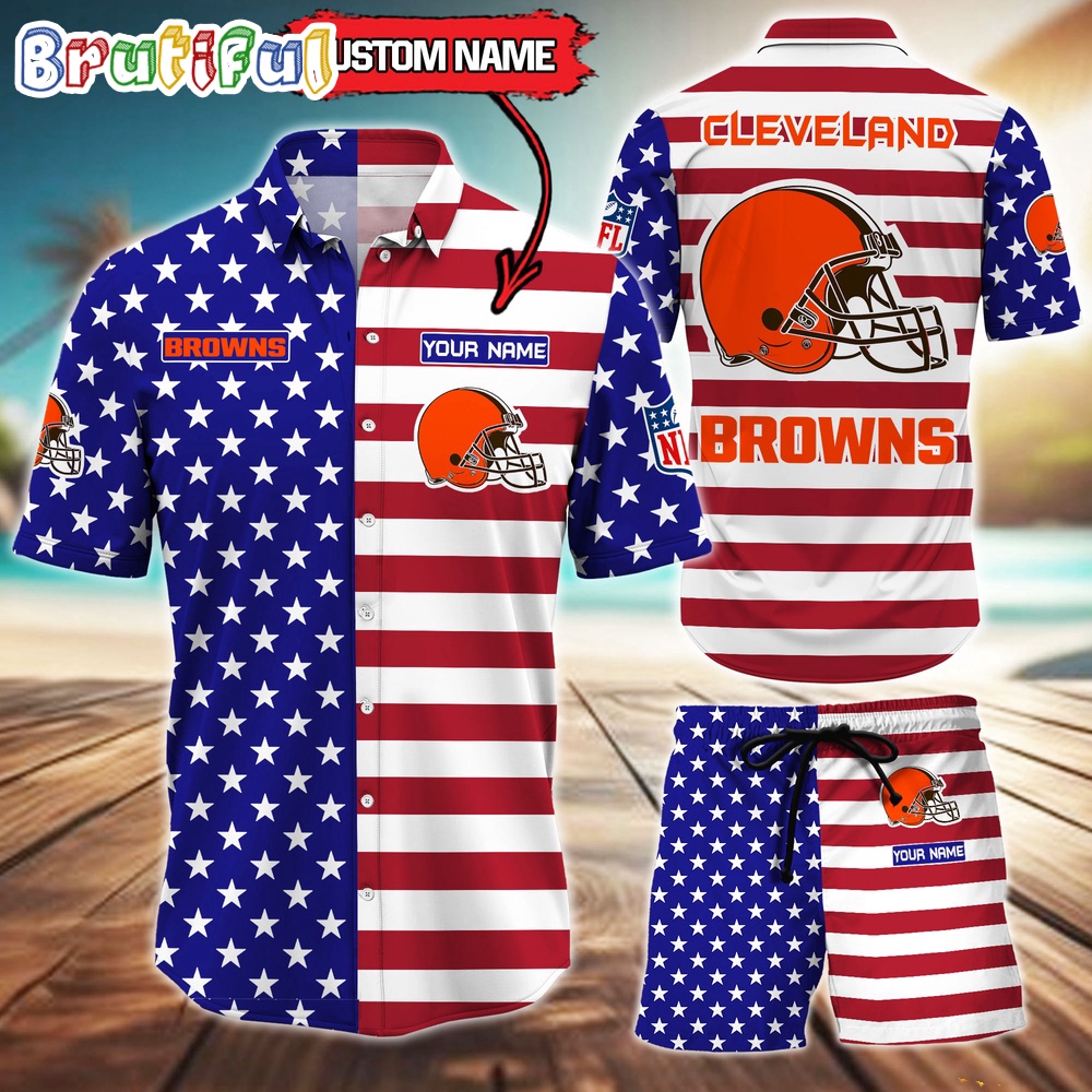 Sportswearmerch Cleveland Browns NFL American Flag Personalized Set Short Set For Fan
