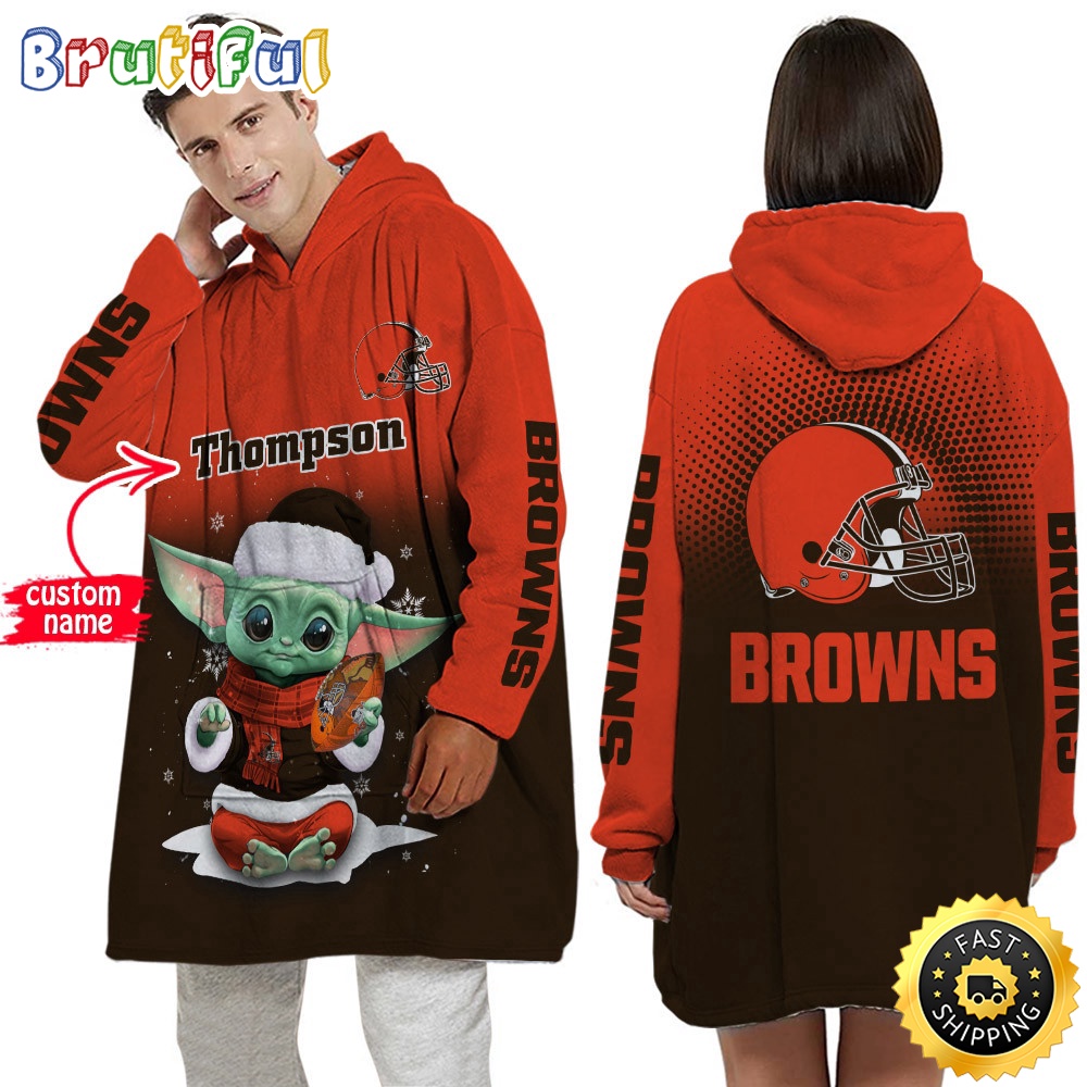 Sportswearmerch Cleveland Browns NFL Baby Yoda Lover Personalized Blaket Hoodie For Fan