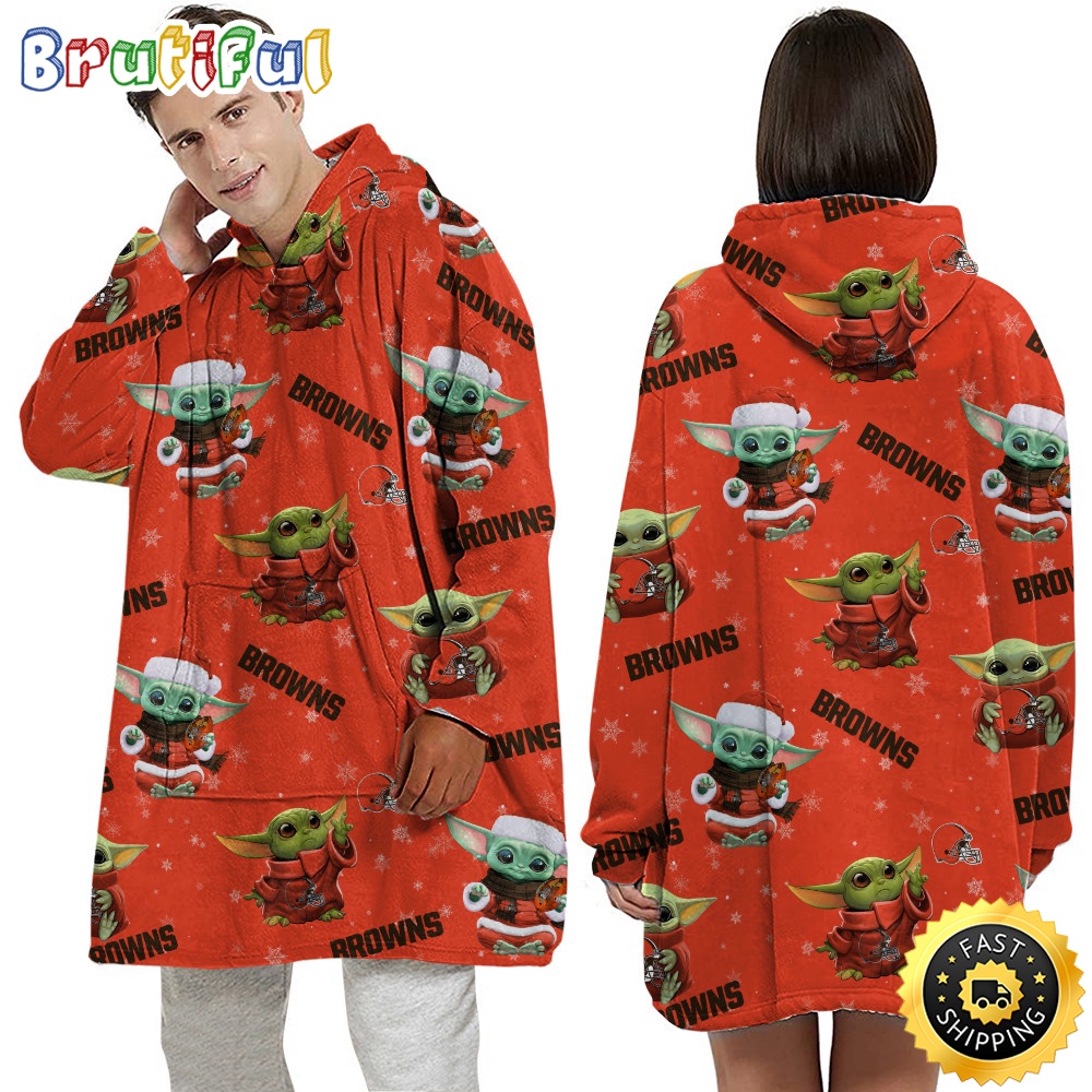 Sportswearmerch Cleveland Browns NFL Baby Yoda Personalized Blaket Hoodie For Fan