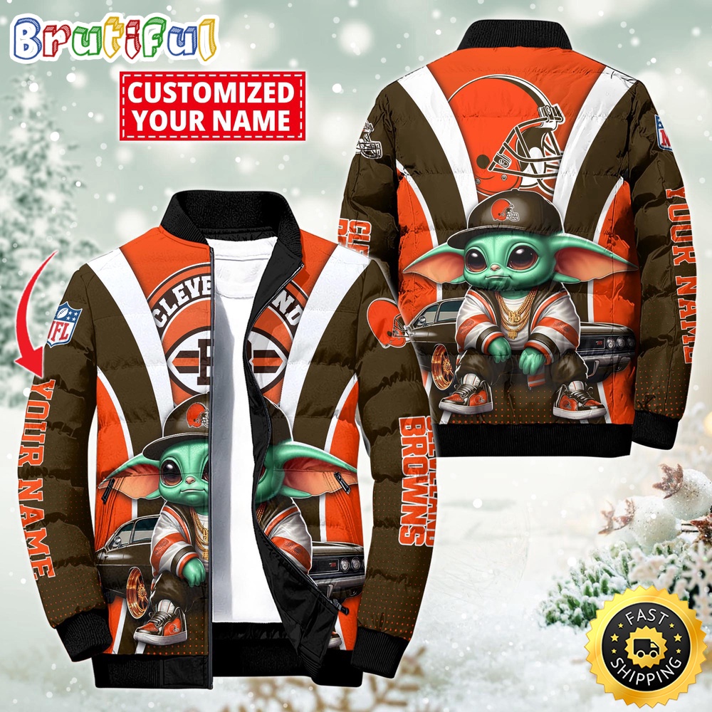Sportswearmerch Cleveland Browns NFL Baby Yoda Puffer Jacket For Fan