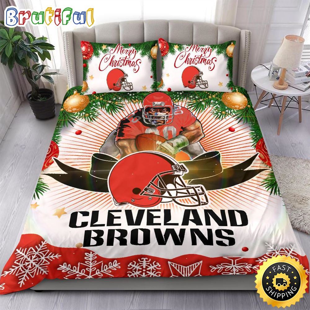 Sportswearmerch Cleveland Browns NFL Christmas Bedding Sets Merry For Fan