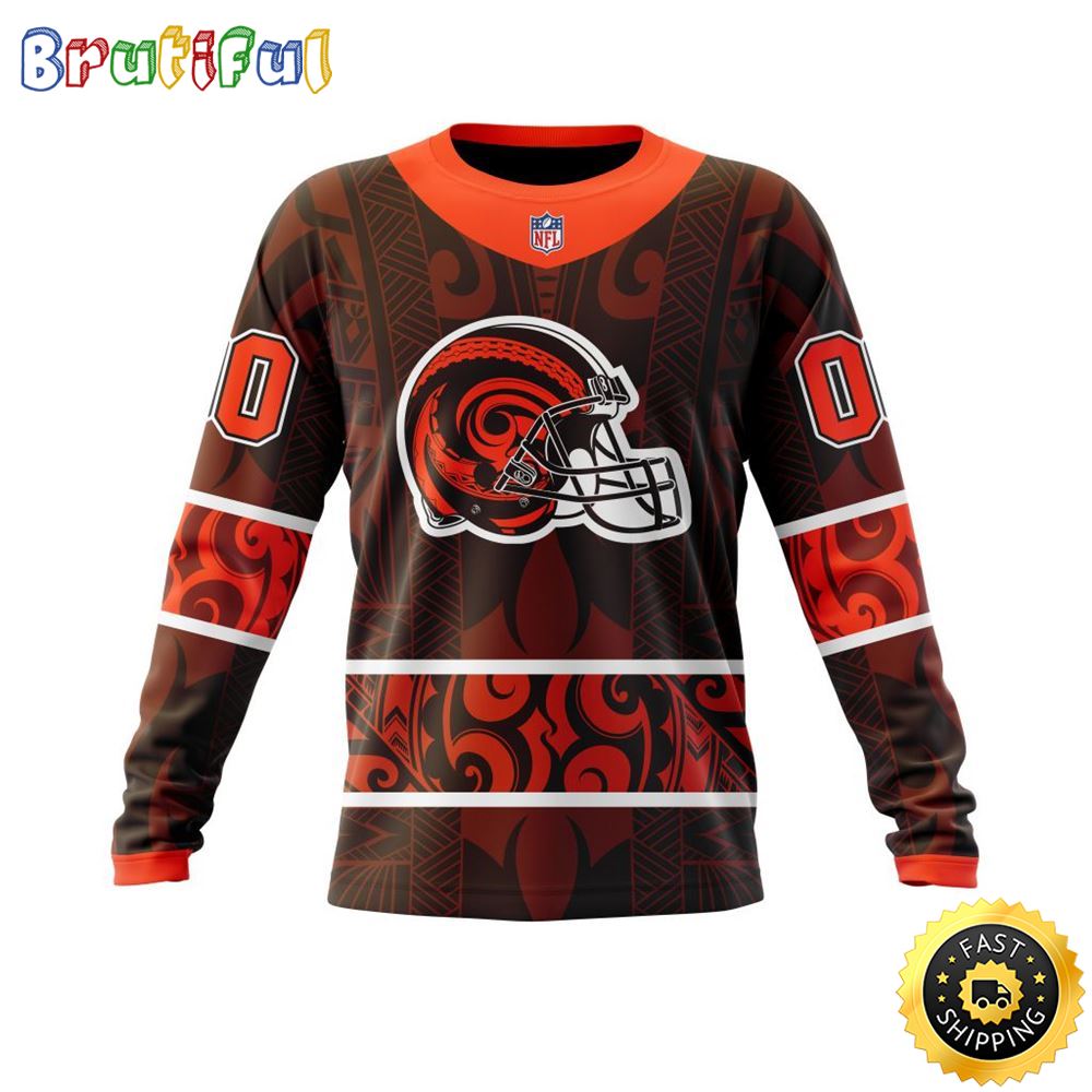 Sportswearmerch Cleveland Browns NFL Crewneck Native With Samoa Culture Personalized Sweater For Fan
