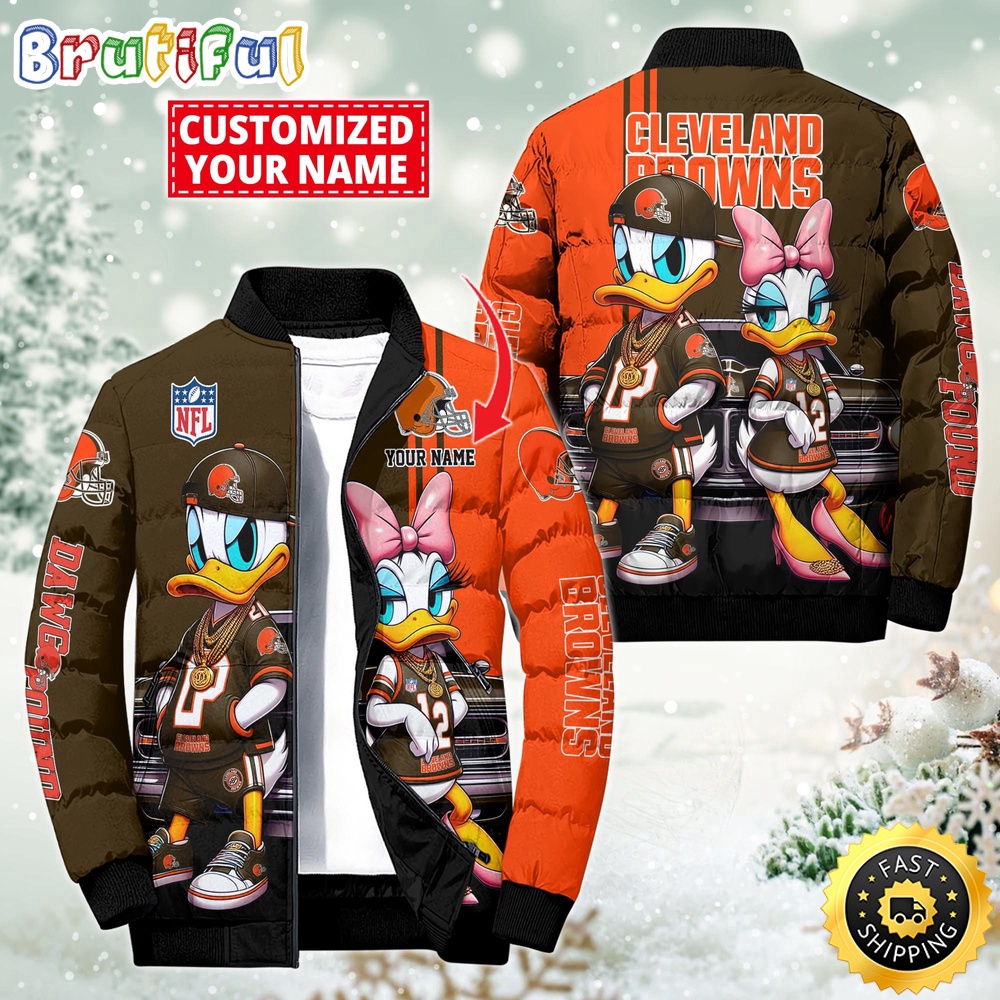 Sportswearmerch Cleveland Browns NFL Donald Duck Puffer Jacket For Fan