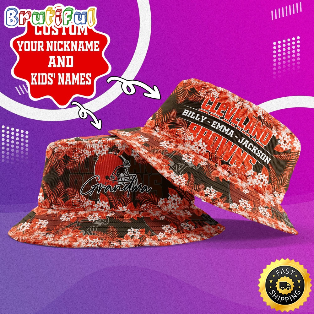 Sportswearmerch Cleveland Browns NFL Floral Pattern Personalized Bucket Hat For Fan