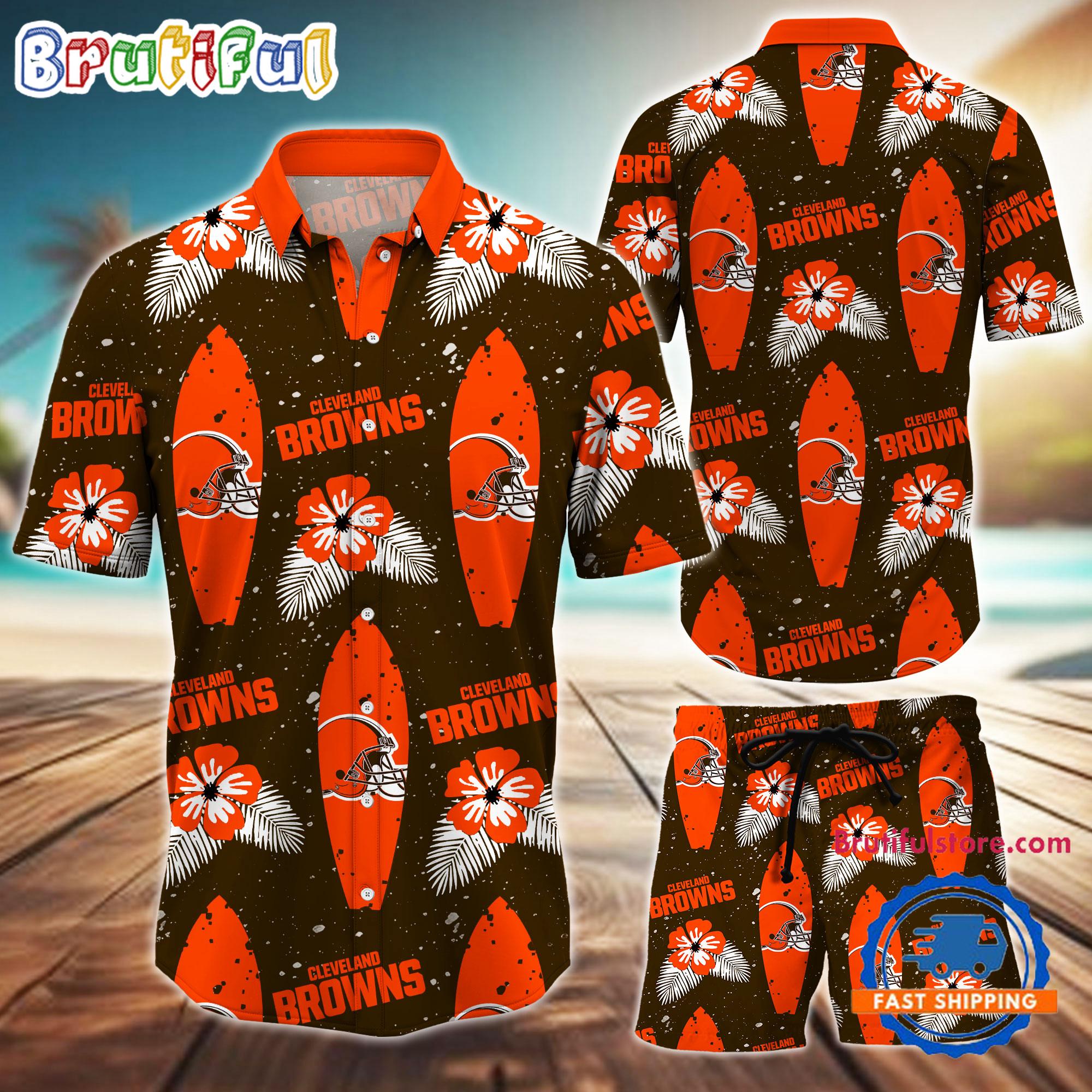 Sportswearmerch Cleveland Browns NFL Flower Pattern Personalized Set Short Set For Fan