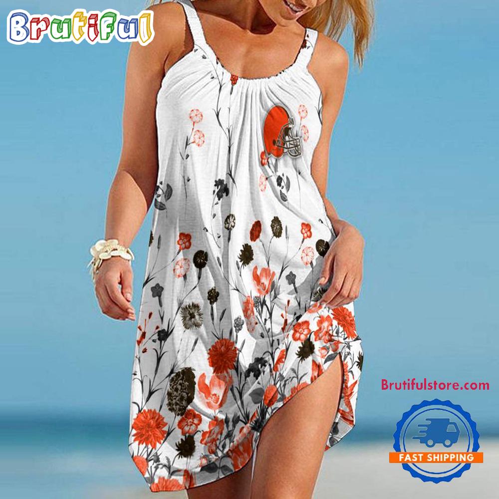 Sportswearmerch Cleveland Browns NFL Flower Summer Beach Dress For Fan