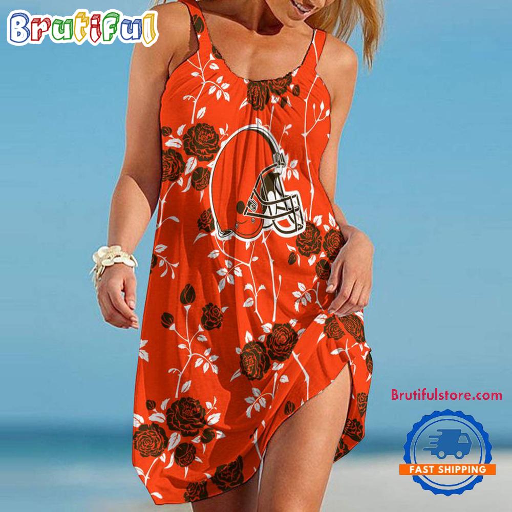 Sportswearmerch Cleveland Browns NFL Flower Women’s Summer Beach Dress For Fan
