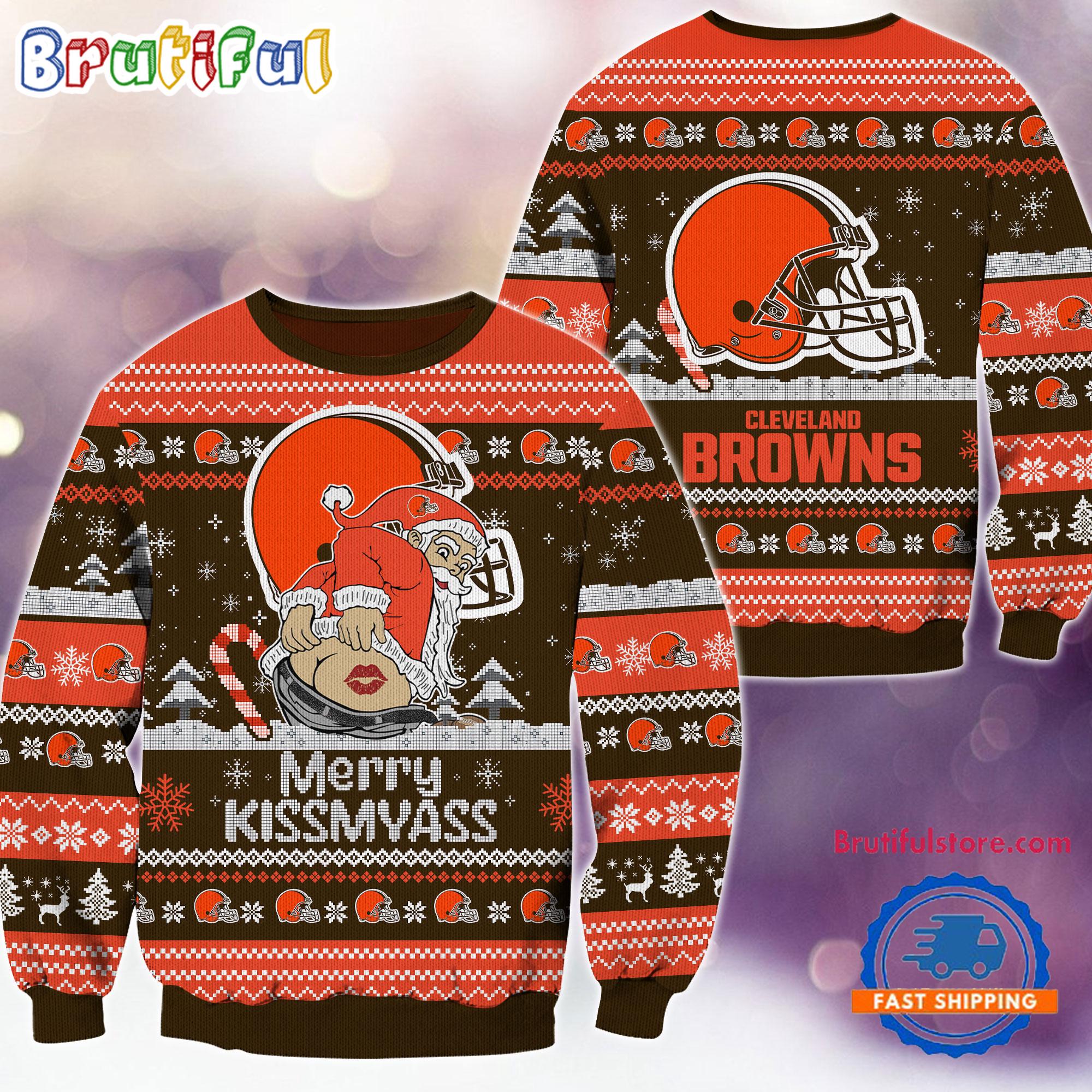 Sportswearmerch Cleveland Browns NFL Funny Santa Claus Christmas Sweater For Fan