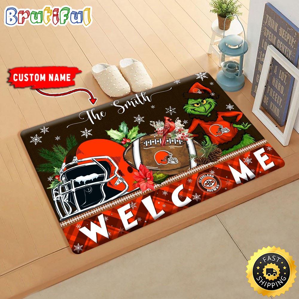 Sportswearmerch Cleveland Browns NFL Grinch Christmas Doormat For Fan