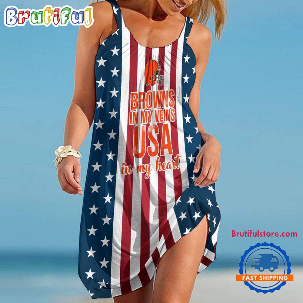 Sportswearmerch Cleveland Browns NFL Independence Day Women's Summer Beach Dress For Fan