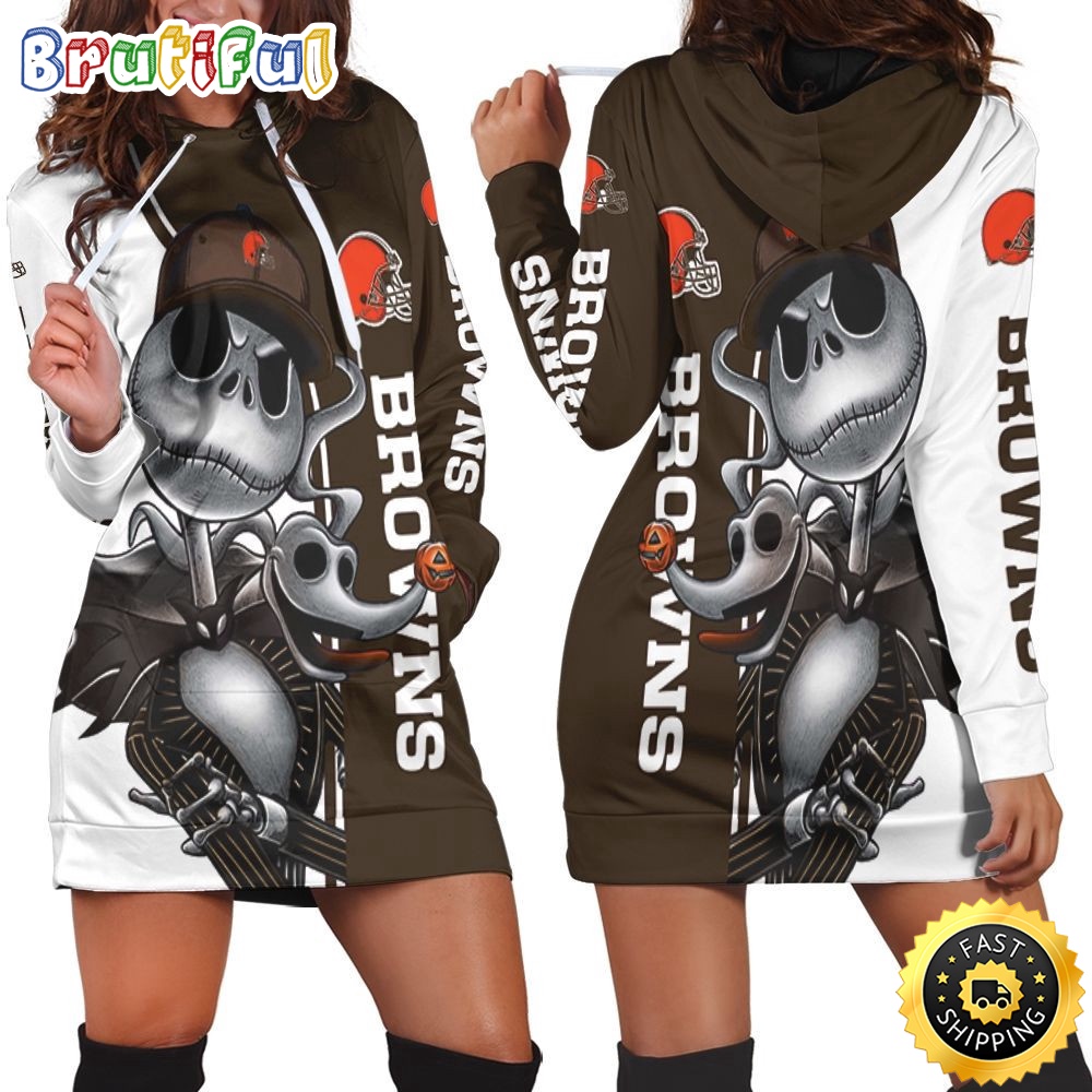 Sportswearmerch Cleveland Browns NFL Jack Skellington And Zero Hoodie Dress For Fan