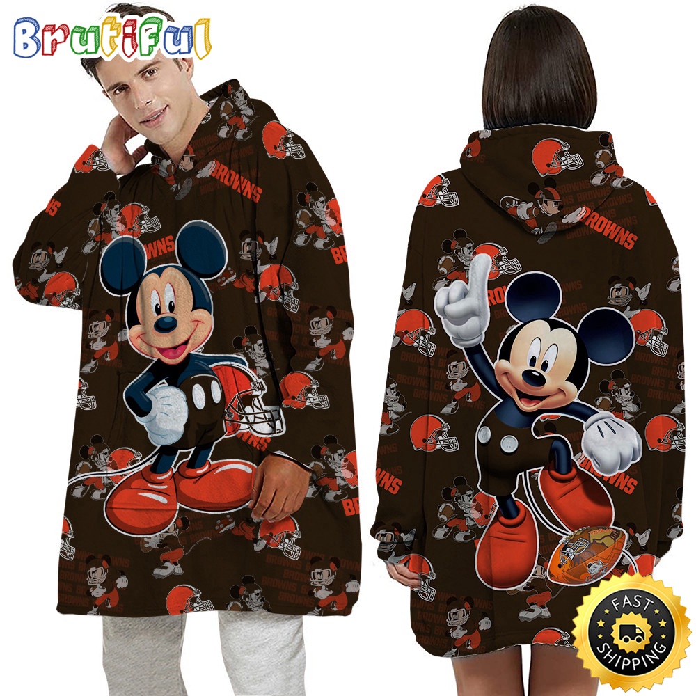 Sportswearmerch Cleveland Browns NFL Mouse Lover Personalized Blaket Hoodie For Fan