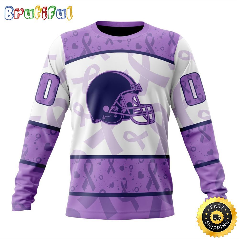Sportswearmerch Cleveland Browns NFL NFL Crewneck Lavender Fights Cancer Personalized Sweater For Fan