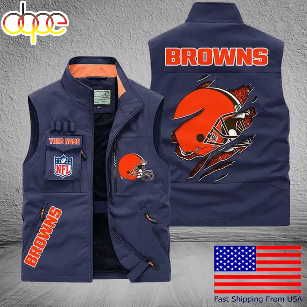 Sportswearmerch Cleveland Browns NFL On Back Personalized Pocket Vest For Fan