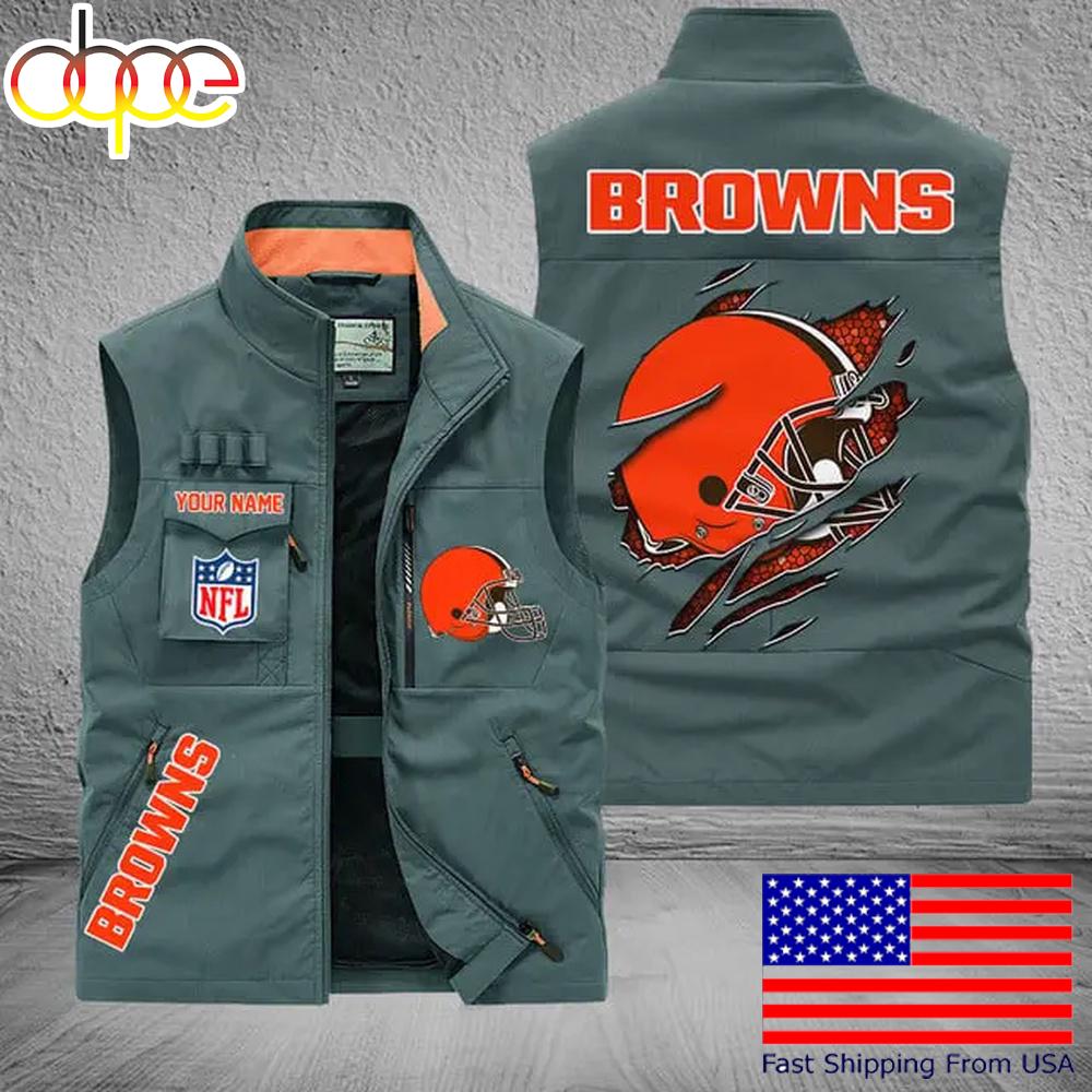 Sportswearmerch Cleveland Browns NFL On Back Personalized Pocket Vest For Fan
