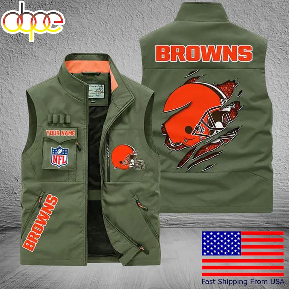 Sportswearmerch Cleveland Browns NFL On Back Personalized Pocket Vest For Fan
