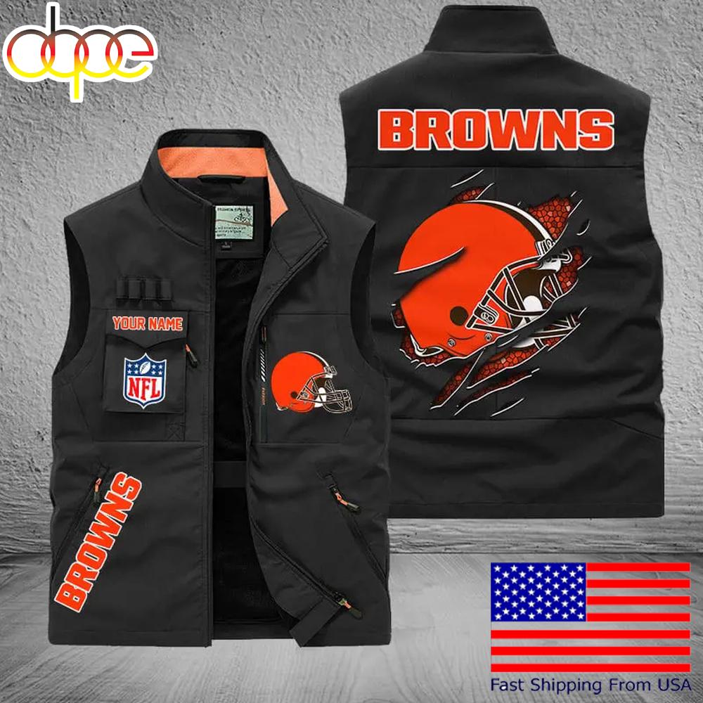 Sportswearmerch Cleveland Browns NFL On Back Personalized Pocket Vest For Fan