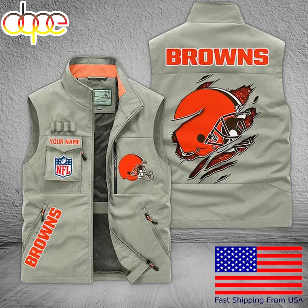 Sportswearmerch Cleveland Browns NFL On Back Personalized Pocket Vest For Fan