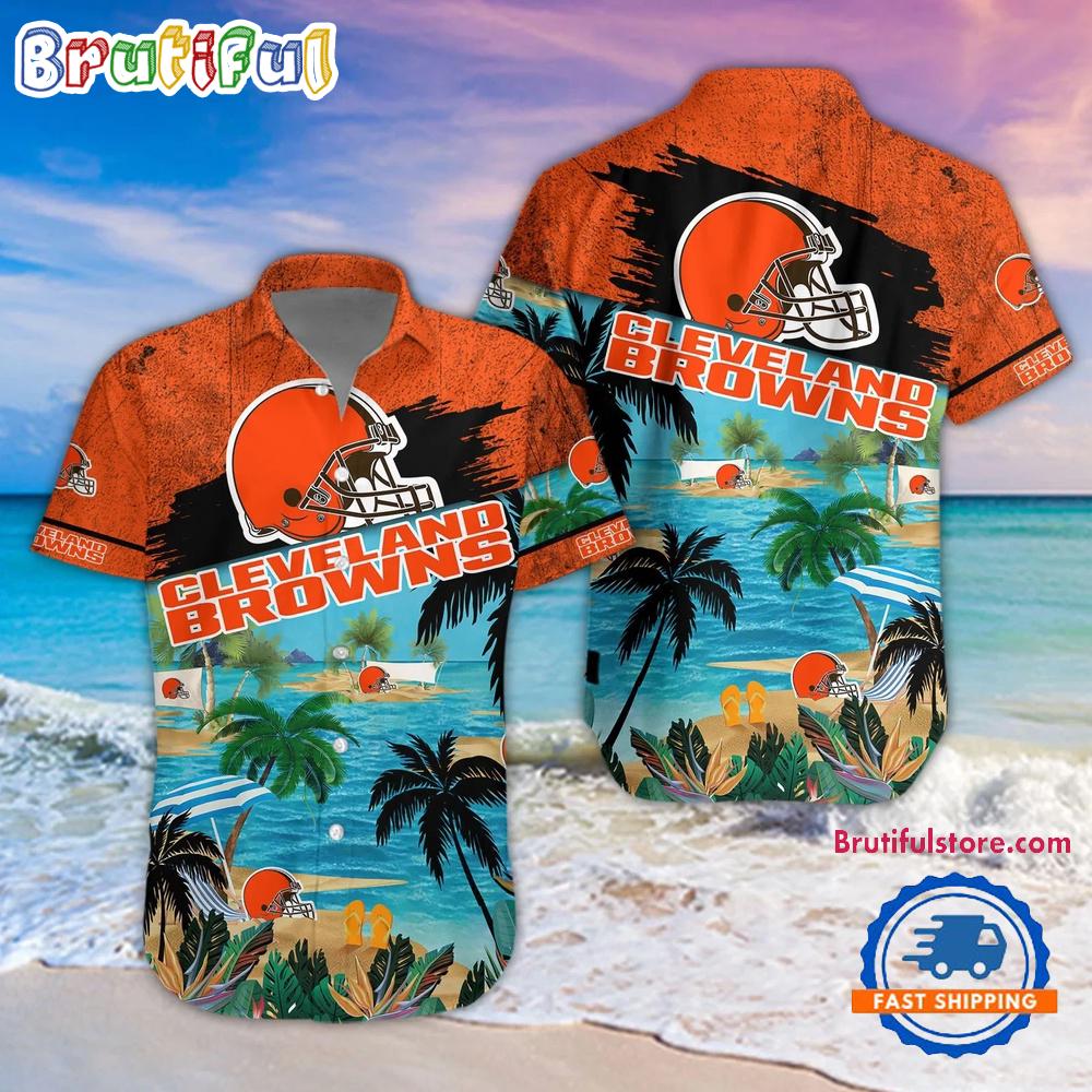 Sportswearmerch Cleveland Browns NFL Palm Tree Summer Beach Personalized Hawaiian Shirt For Fan